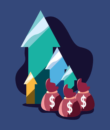 bank money bags and arrows success vector illustrationのイラスト素材