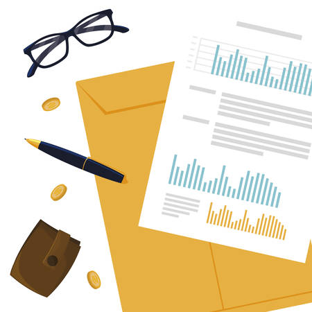 office supplies and manila envelope vector illustration designのイラスト素材