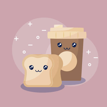 coffee with bread  character vector illustration designのイラスト素材