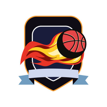 basketball ball enveloped in fire flames vector illustrationのイラスト素材