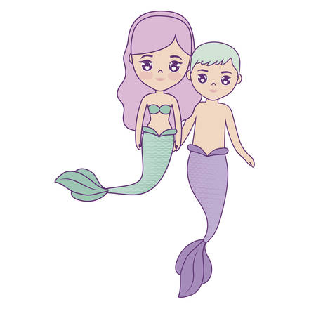 cute couple mermaids character vector illustration designのイラスト素材