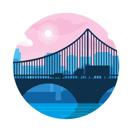 buildings cityscape scene with bridge vector illustration designのイラスト素材