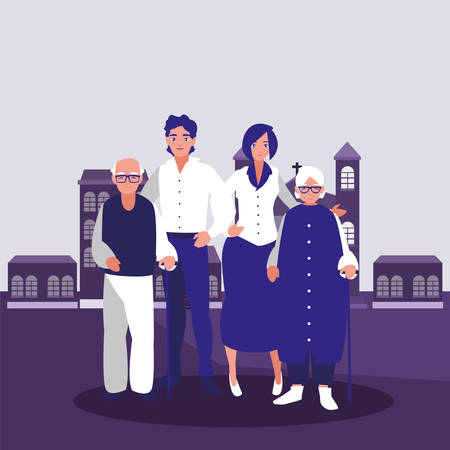 family together in the city background vector illustrationのイラスト素材