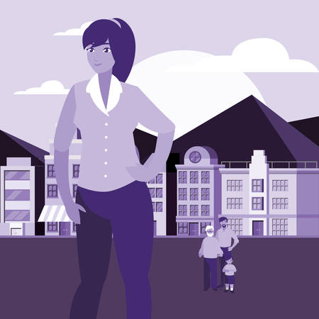 woman with grandpa man and boy in the city vector illustrationのイラスト素材