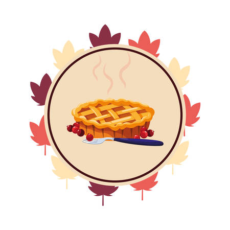 thanksgiving celebrate sticker cake leaves vector illustrationのイラスト素材