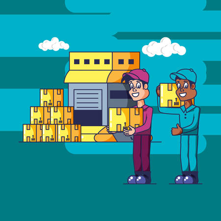 delivery service worker and icons vector illustration designのイラスト素材