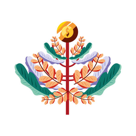 tree coin money growth leaves vector illustrationのイラスト素材
