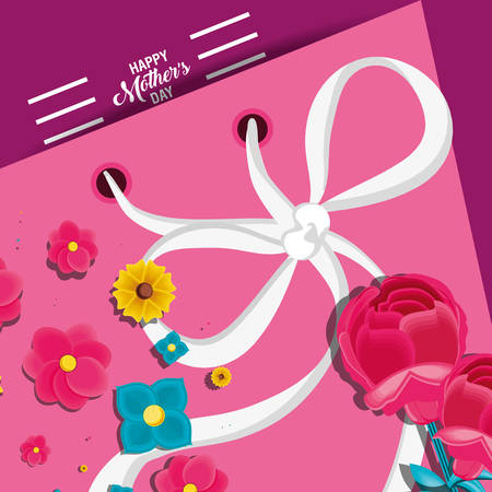 happy mother day card with flowers vector illustration designのイラスト素材