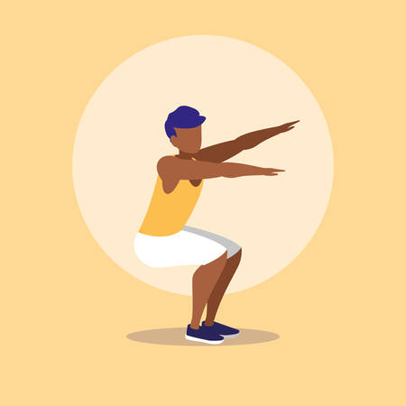 young man black performing exercise character vector illustration designのイラスト素材