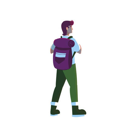adventurous man with travelbag vector illustration designのイラスト素材