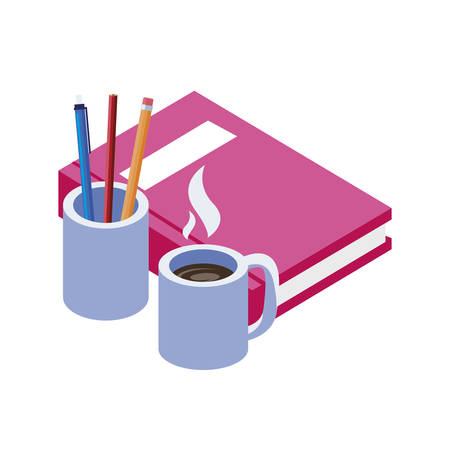 pile text books with coffee cup vector illustration designのイラスト素材