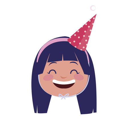 cute happy girl head with birthday hat vector illustration designのイラスト素材
