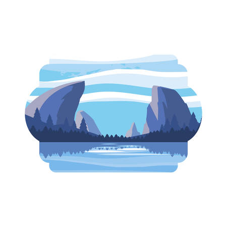 mountains with forest and lake snowscape scene vector illustration designのイラスト素材