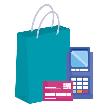 shopping bag with credit card and voucher machine vector illustration designのイラスト素材