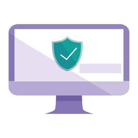 computer desktop with shield vector illustration designのイラスト素材