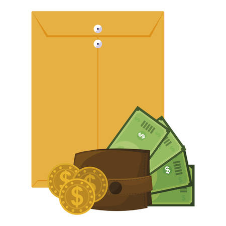 wallet with bills dollars and manila envelope vector illustration designのイラスト素材