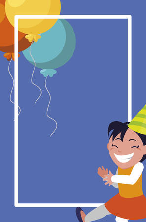 cute happy girl with birthday balloons helium vector illustration designのイラスト素材