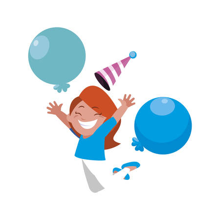cute happy girl with birthday balloons helium vector illustration designのイラスト素材