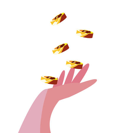 falling coins money in hand vector illustrationのイラスト素材
