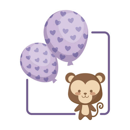 cute monkey with balloons helium vector illustration designのイラスト素材
