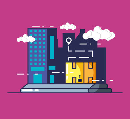 delivery service building and box vector illustration designのイラスト素材