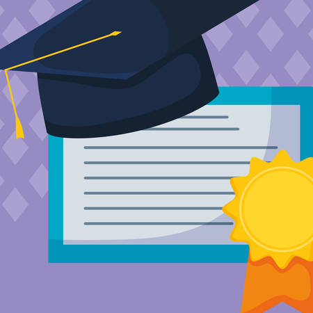 graduation certificate and hat vector illustration designのイラスト素材
