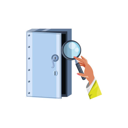 hand with magnifying glass and security door vector illustration designのイラスト素材