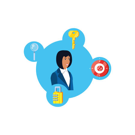young businesswoman with security icons vector illustration designのイラスト素材
