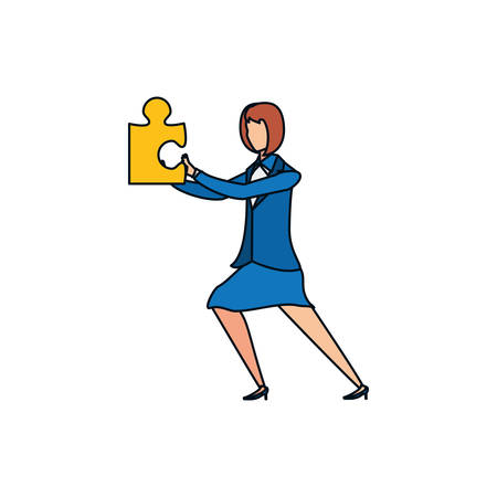 business woman with puzzle piece vector illustration designのイラスト素材