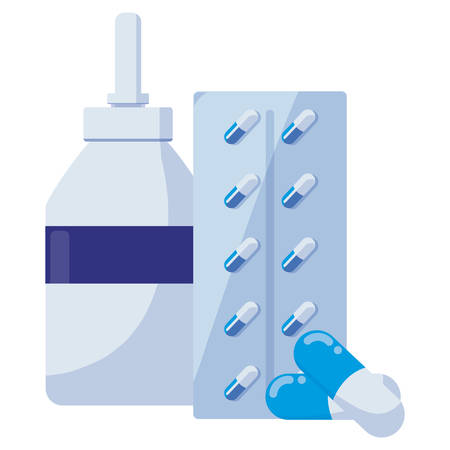 tablet capsules drugs and dropper medical vector illustration designのイラスト素材