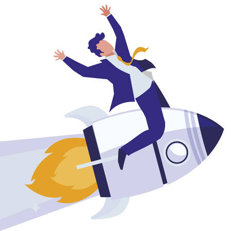 elegant businessman celebrating in rocket startup vector illustration designのイラスト素材