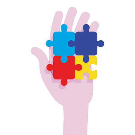 hand with puzzles autism awareness day vector illustrationのイラスト素材