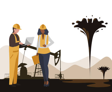 oil industry workers avatars characters vector illustration designのイラスト素材