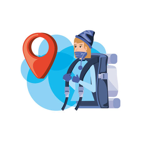 traveler woman with travel bag and pin location vector illustration designのイラスト素材