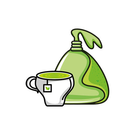 bag of tea herb with cup vector illustration designのイラスト素材