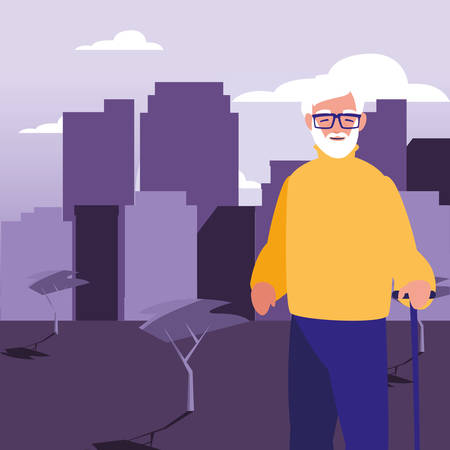 old man standing in the city vector illustrationのイラスト素材
