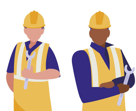 couple of men builders working vector illustration designのイラスト素材