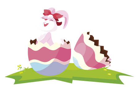 cute rabbit easter female with egg painted in the camp vector illustration designのイラスト素材