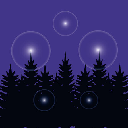 night sky with lights and tree plants vector illustration designのイラスト素材