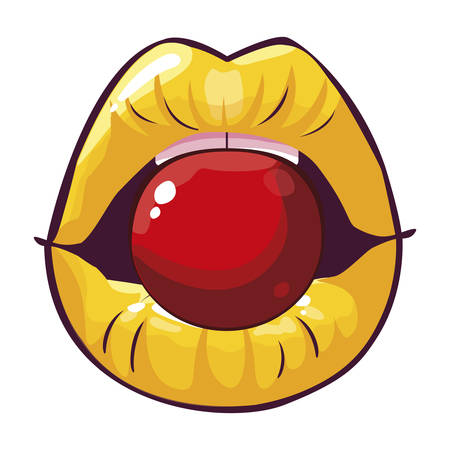 sexy female lips with cherries fruit pop art style vector illustration designのイラスト素材