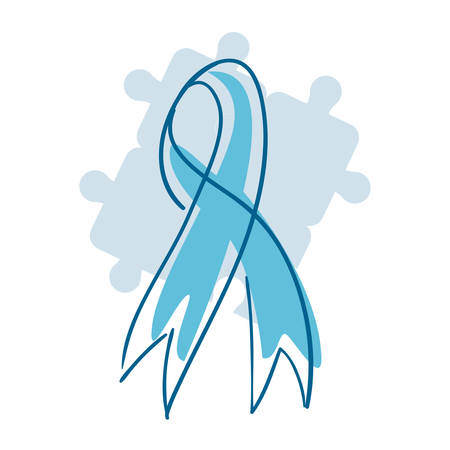 blue ribbon puzzles pieces autism awareness day vector illustrationのイラスト素材