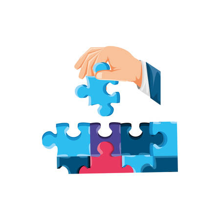 hand with set of puzzle pieces isolated icon vector illustration designのイラスト素材