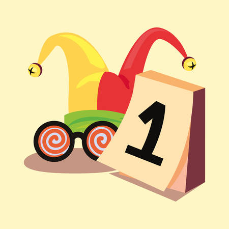 april fools day calendar hat and glasses vector illustrationのイラスト素材