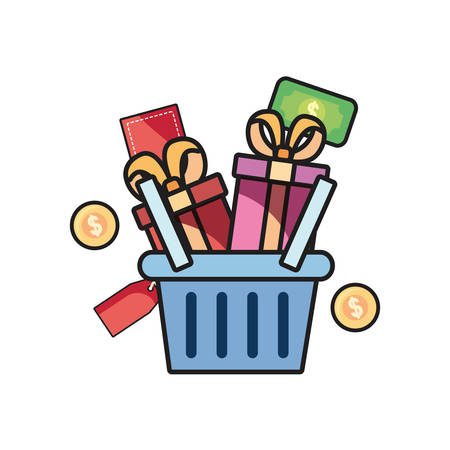 online shopping basket gifts on white background vector illustrationのイラスト素材