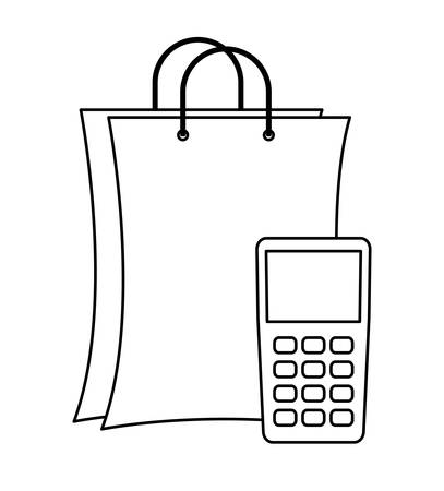 dataphone device with bag shopping vector illustration designのイラスト素材