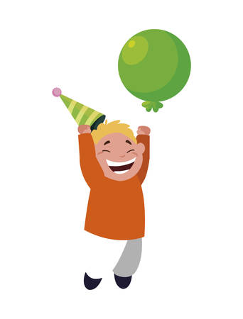 cute happy boy with birthday balloons helium vector illustration designのイラスト素材