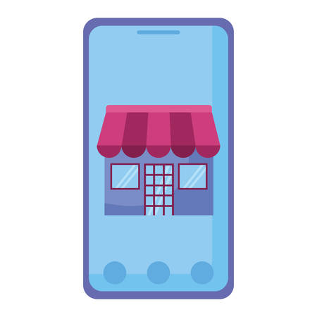 smartphone with parasol and store building vector illustration designのイラスト素材