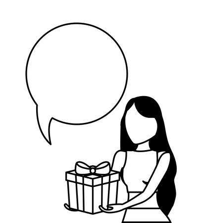 young woman with gift box and speech bubble vector illustration designのイラスト素材