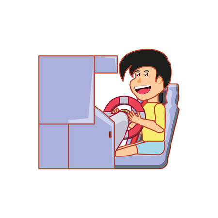 boy playing in retro console video game machine vector illustration designのイラスト素材