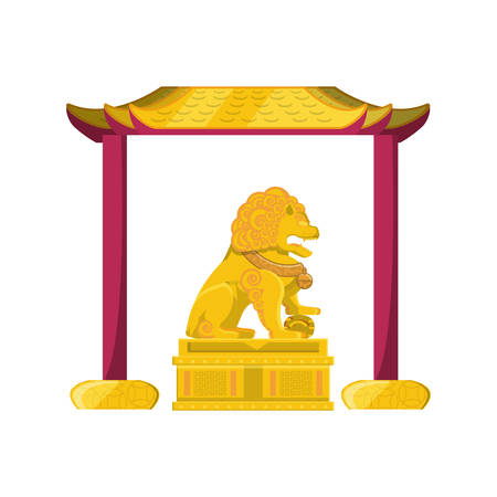 chinese lion statue in gold with portal vector illustration designのイラスト素材